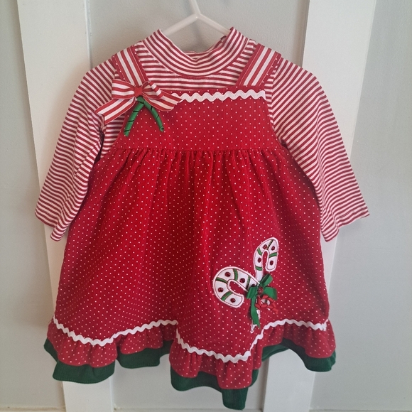 Rare Editions Christmas Dress with Striped Onesie – Toddler 24M - Picture 1 of 7